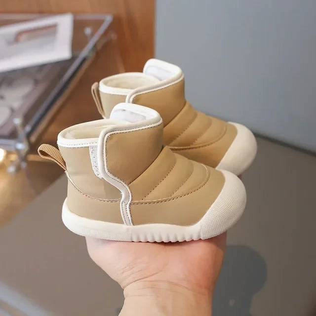 Plush-Lined Kids' Winter Boots with Synthetic Leather Uppers