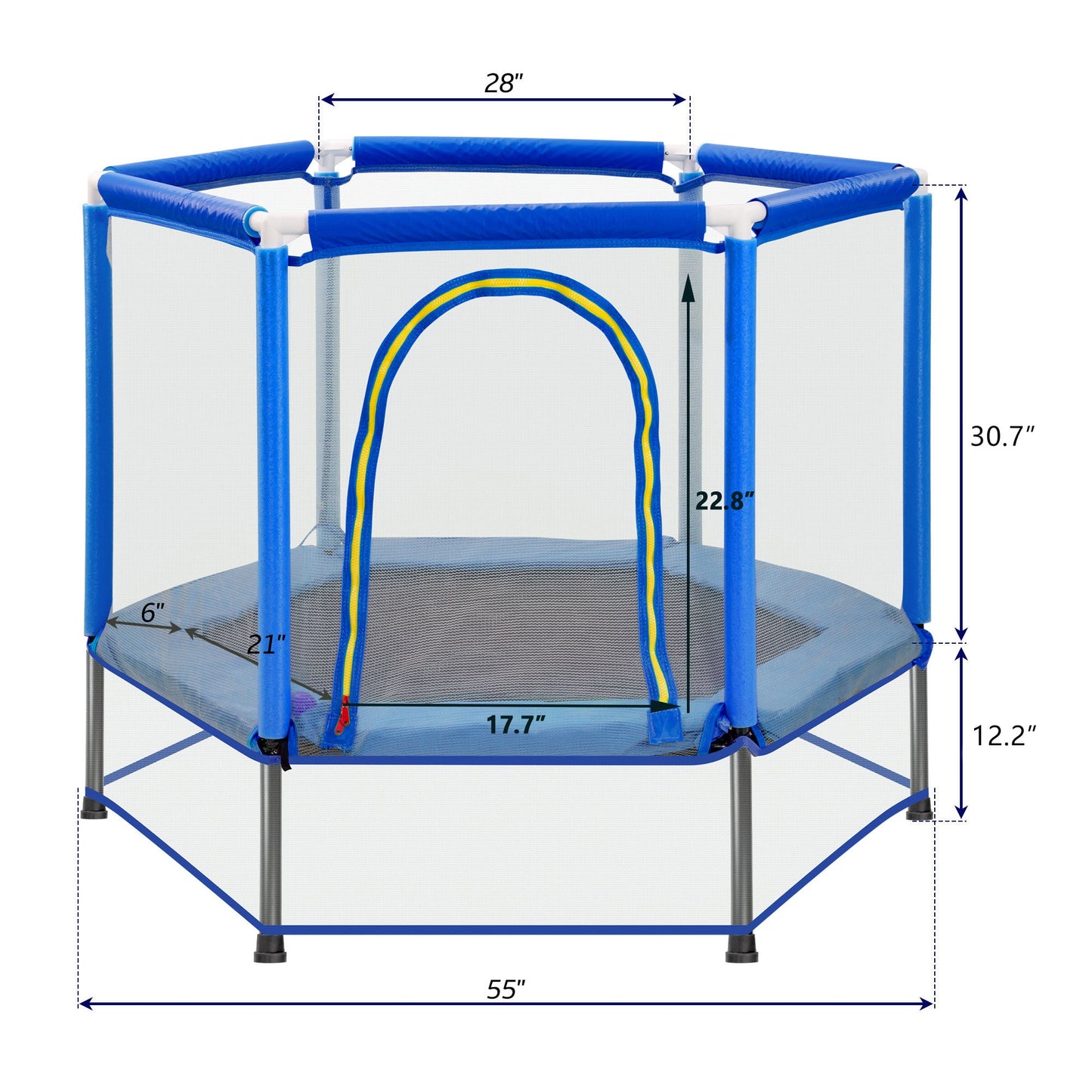 55'' Kids Mini Trampoline with Safety Enclosure Net & Balls
