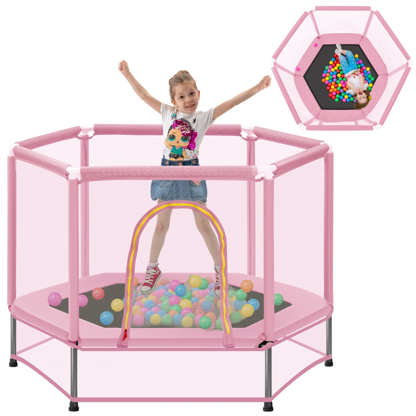 55" Kids Mini Trampoline with Safety Net & Ocean Balls