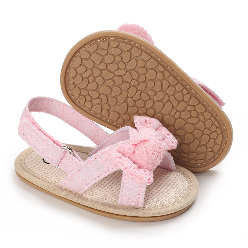 Bow-Detail Cotton Baby Summer Sandals with Velcro