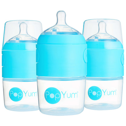 PopYum 5oz Anti-Colic Baby Bottle | 3-Pack Blue | Slow Flow