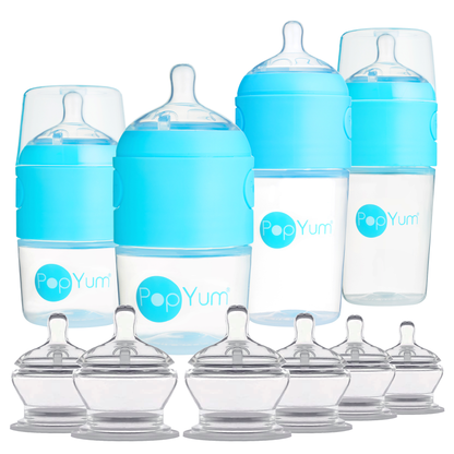 PopYum Blue 10 Piece Bundle: Bottle Set + 3 Nipple 2-Packs
