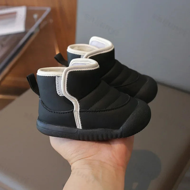 Plush-Lined Kids' Winter Boots with Synthetic Leather Uppers
