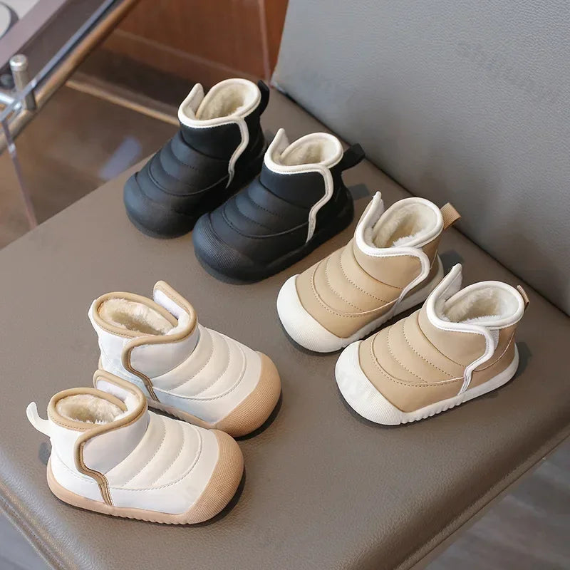 Plush-Lined Kids' Winter Boots with Synthetic Leather Uppers