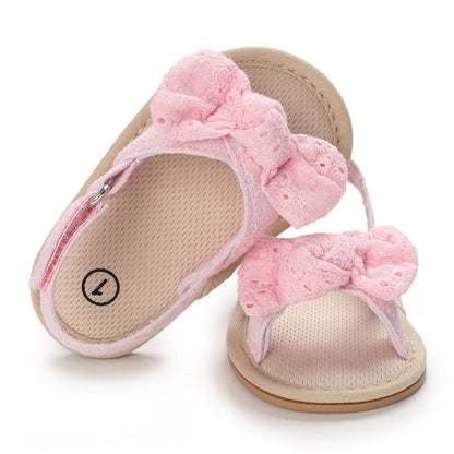 Bow-Detail Cotton Baby Summer Sandals with Velcro