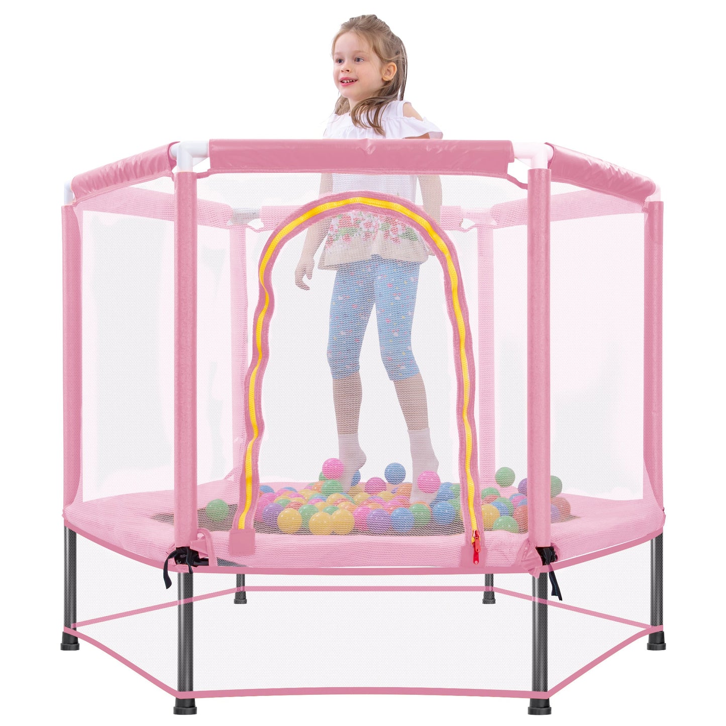 55" Kids Mini Trampoline with Safety Net & Ocean Balls