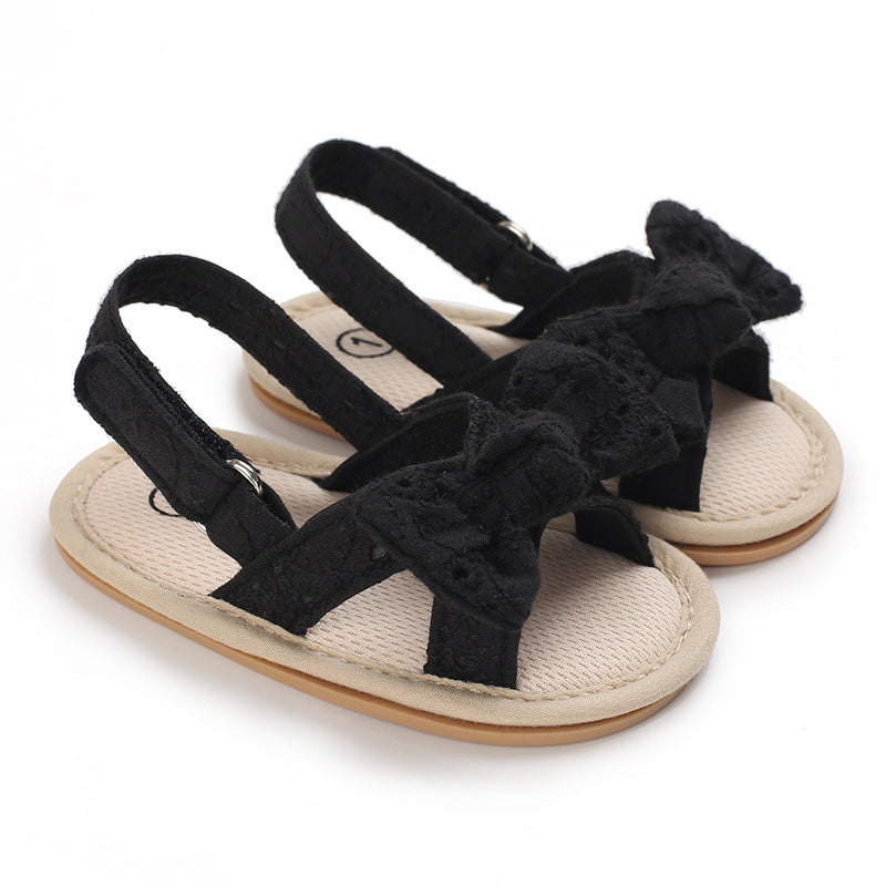 Bow-Detail Cotton Baby Summer Sandals with Velcro
