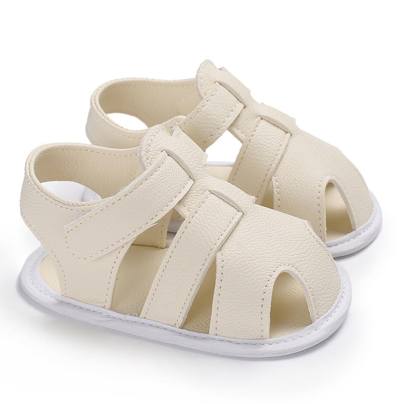 Solid-Color Baby Boy Cotton Sandals with Velcro