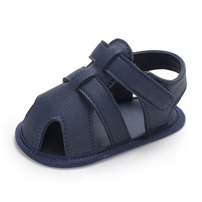 Solid-Color Baby Boy Cotton Sandals with Velcro