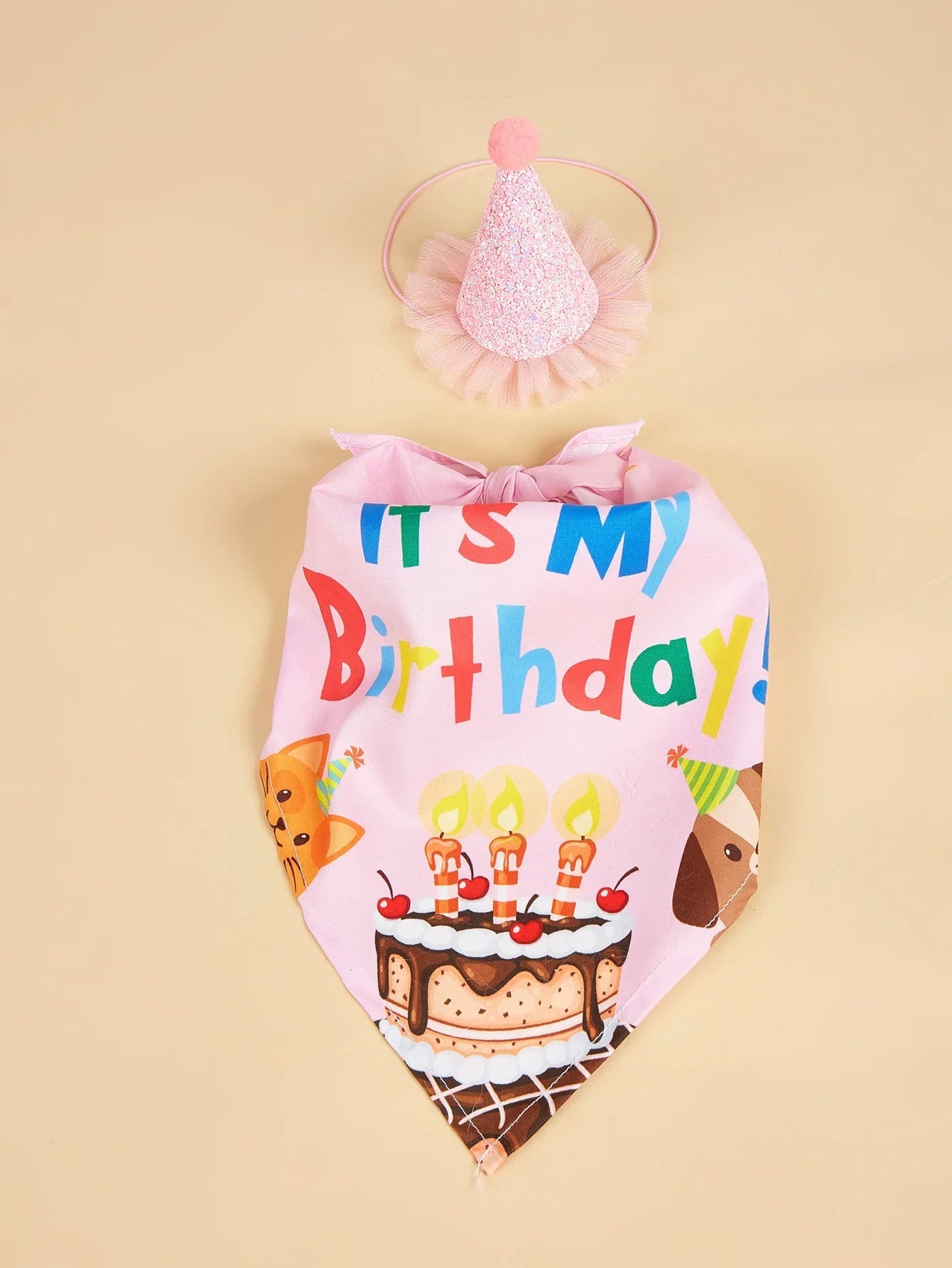 Pet Birthday Party Costume Set with Hat & Bandana
