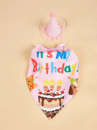 Pet Birthday Party Costume Set with Hat & Bandana