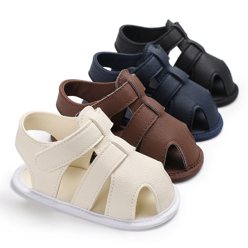 Solid-Color Baby Boy Cotton Sandals with Velcro