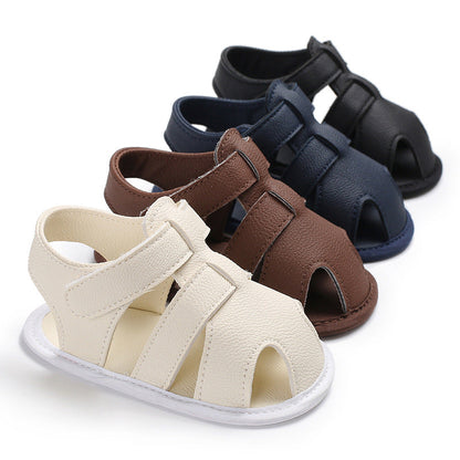 Solid-Color Baby Boy Cotton Sandals with Velcro