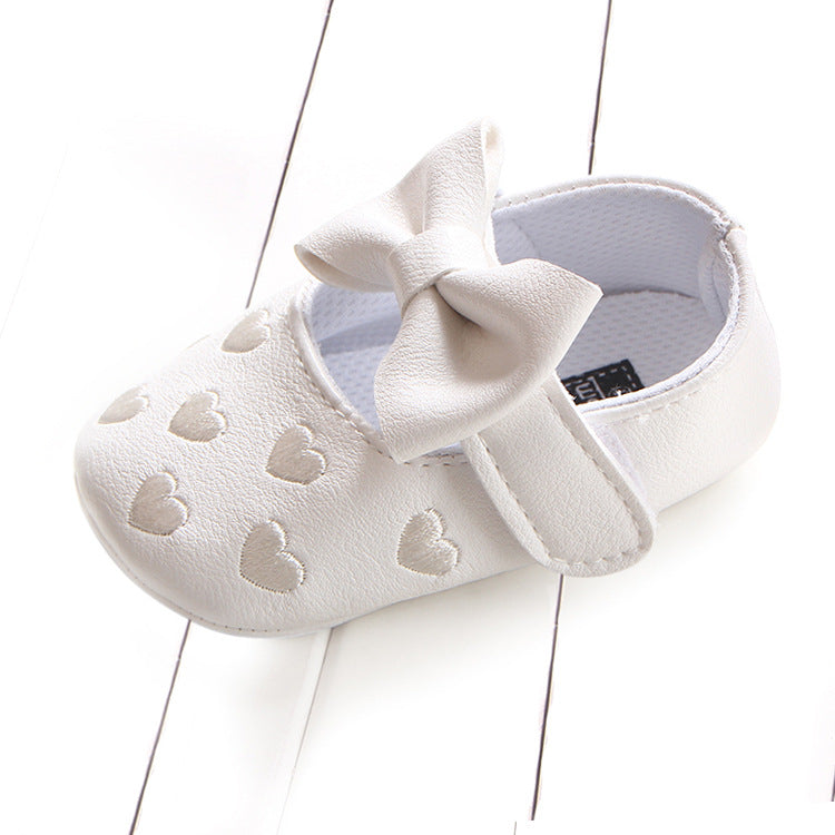 Peach-Heart Bow Baby Shoes with PU Uppers