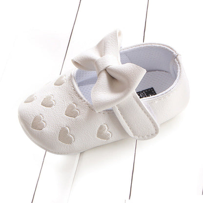 Peach-Heart Bow Baby Shoes with PU Uppers