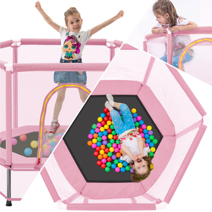 55" Kids Mini Trampoline with Safety Net & Ocean Balls