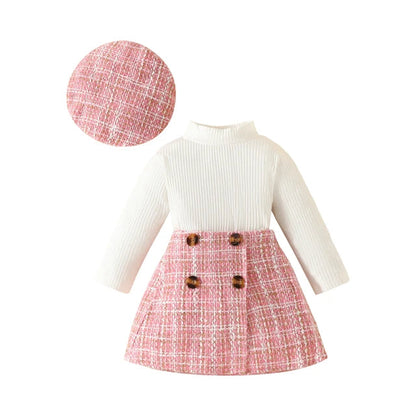 Toddler Knit Top, Plaid Skirt & Hat 3-Piece Outfit