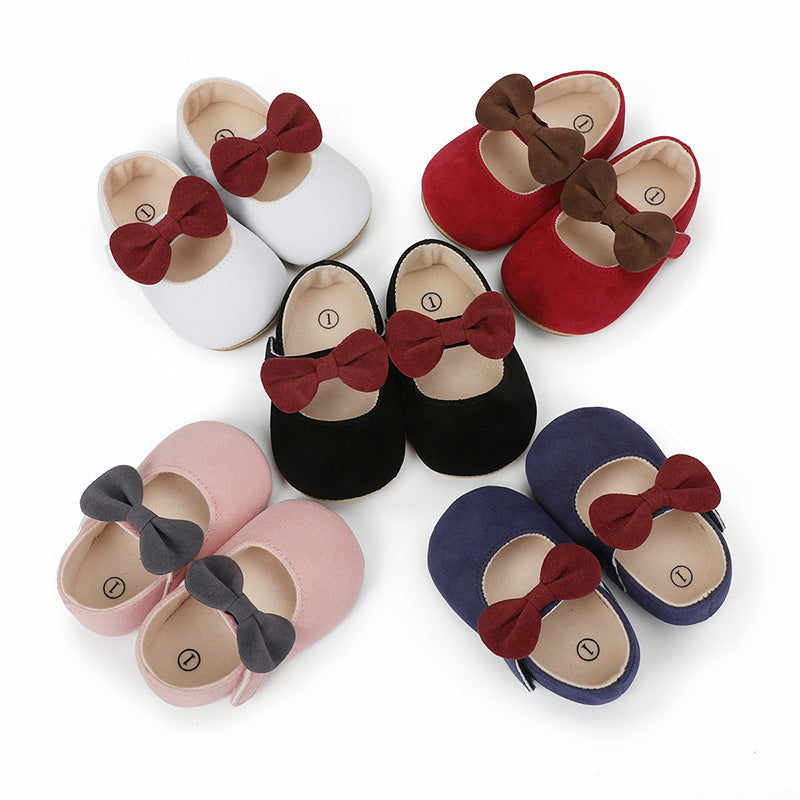Bow-Detail Cotton Baby Girl Shoes with Velcro