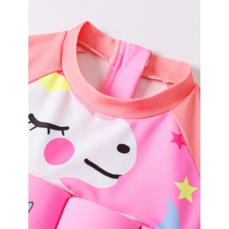 Girls' Short Sleeve Cartoon One-Piece Buoyancy Swimsuit