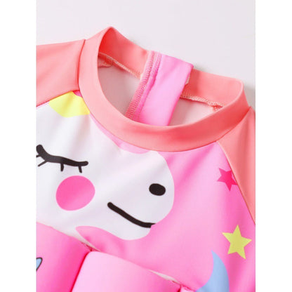 Girls' Short Sleeve Cartoon One-Piece Buoyancy Swimsuit