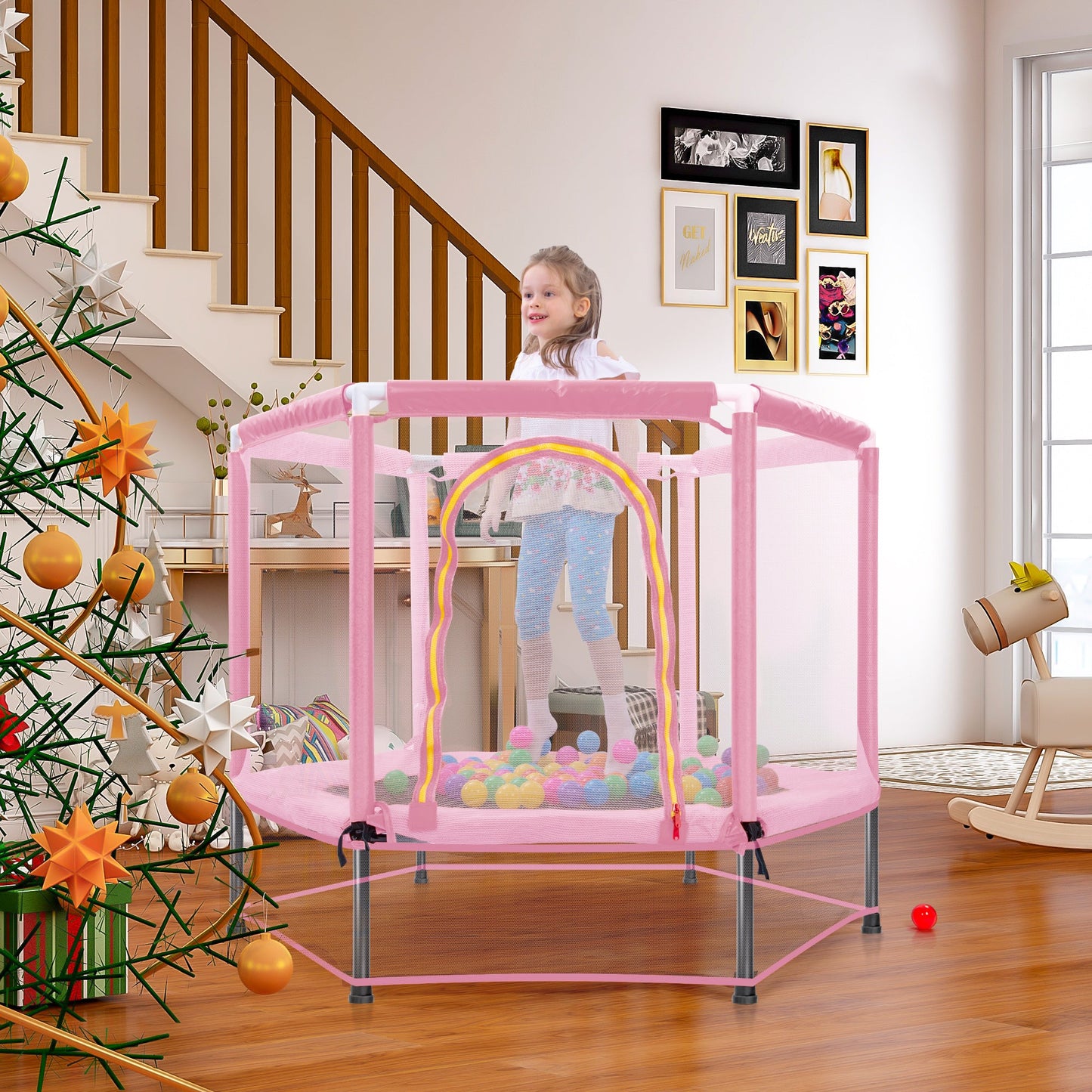 55" Kids Mini Trampoline with Safety Net & Ocean Balls