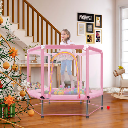 55" Kids Mini Trampoline with Safety Net & Ocean Balls