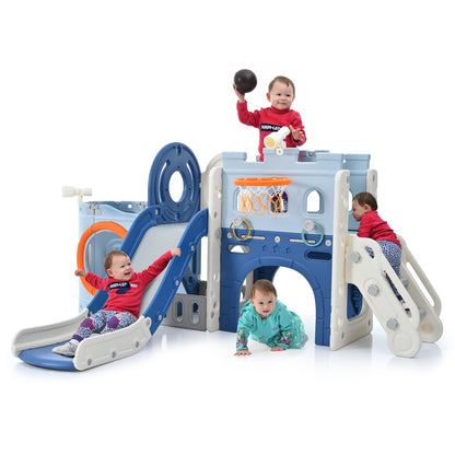 10-in-1 Pirate Ship Toddler Slide Set with Basketball Hoop