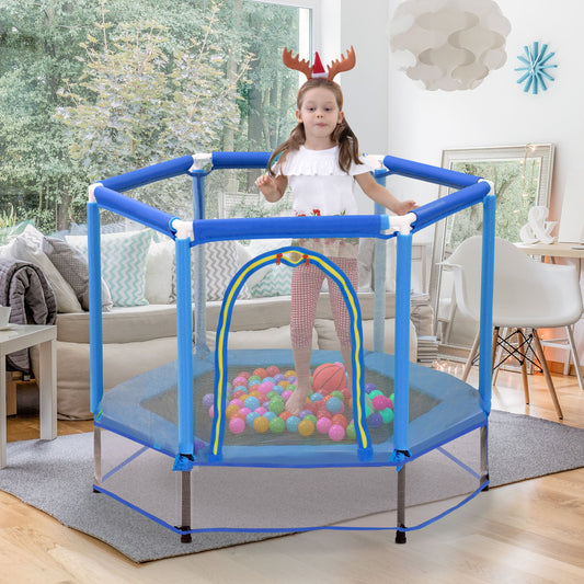 55'' Kids Mini Trampoline with Safety Enclosure Net & Balls
