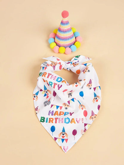 Pet Birthday Party Costume Set with Hat & Bandana