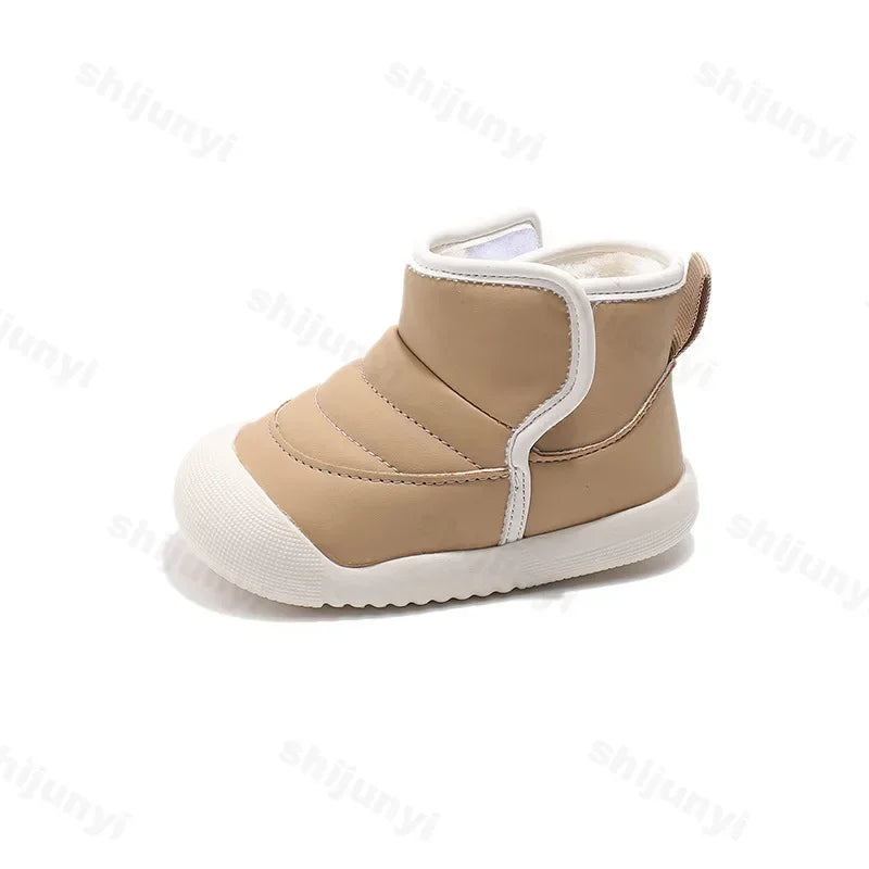 Plush-Lined Kids' Winter Boots with Synthetic Leather Uppers