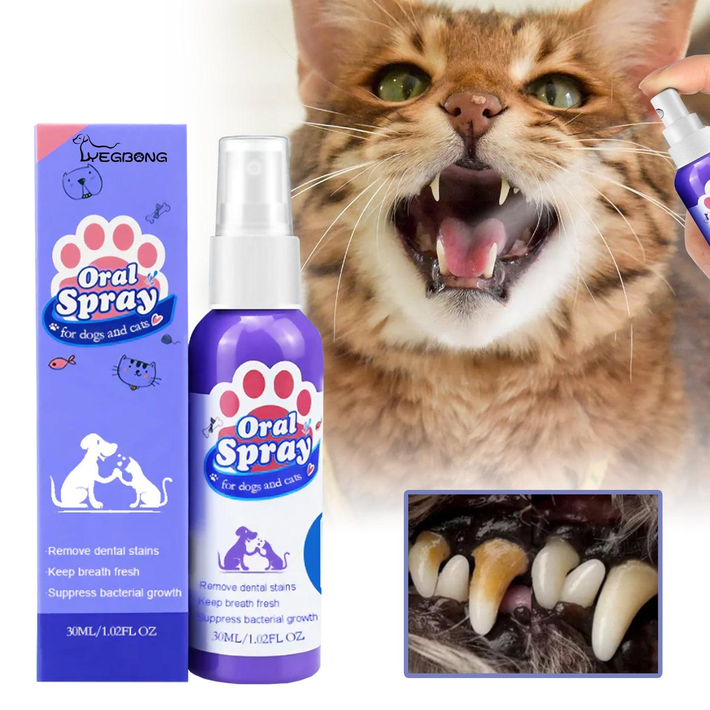 Pet Dental Mouth Spray for Cats & Dogs- Fresh Breath & Plaque Remover