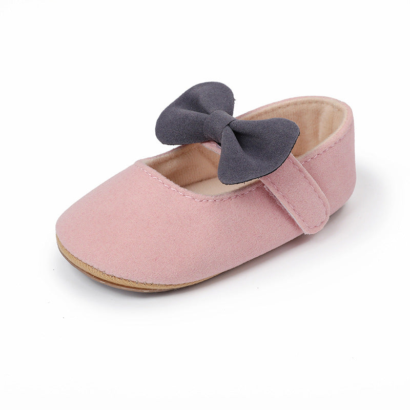 Bow-Detail Cotton Baby Girl Shoes with Velcro