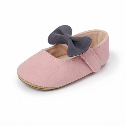 Bow-Detail Cotton Baby Girl Shoes with Velcro