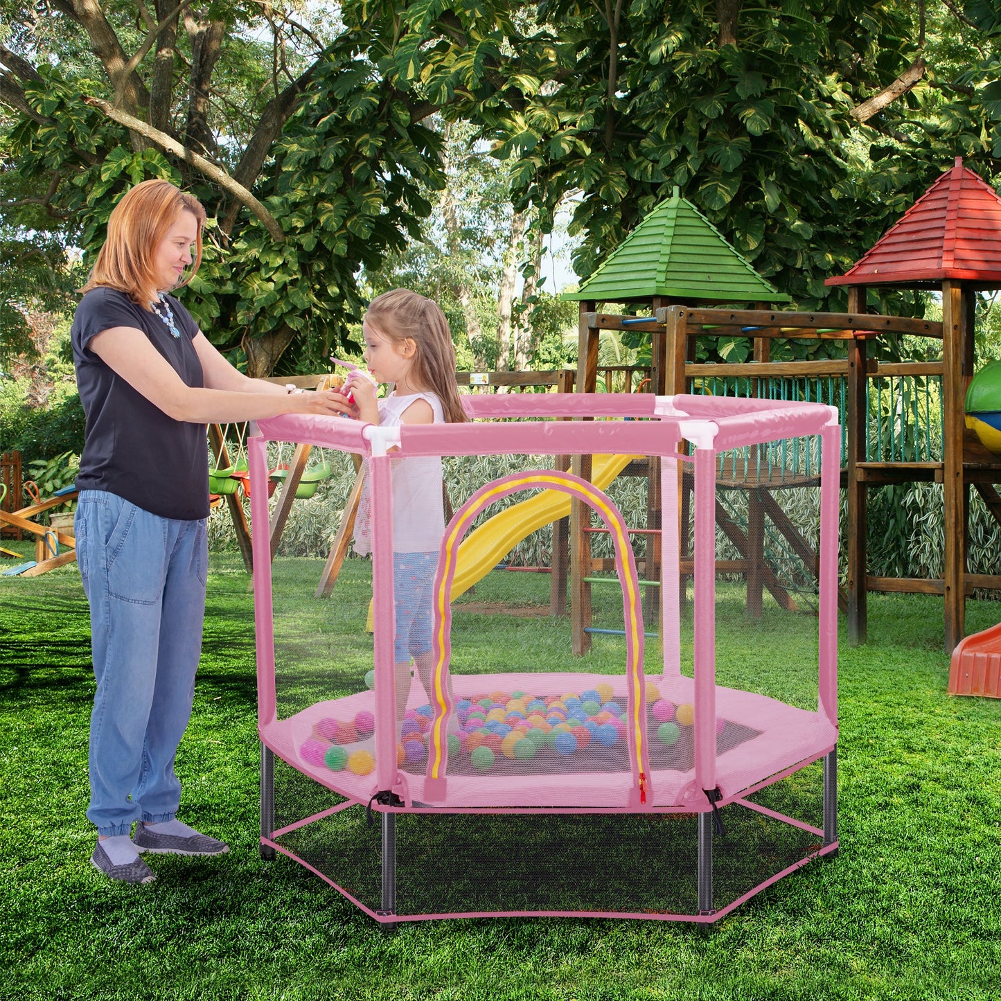55" Kids Mini Trampoline with Safety Net & Ocean Balls