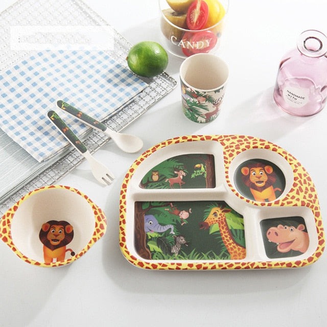 5-Piece Bamboo Fiber Baby Dinnerware & Feeding Set