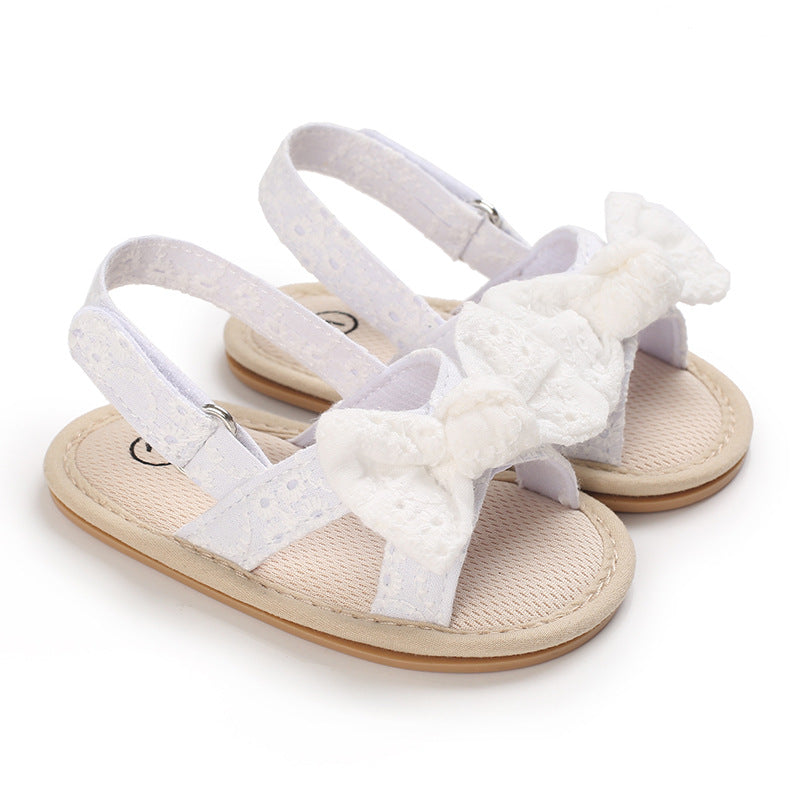 Bow-Detail Cotton Baby Summer Sandals with Velcro