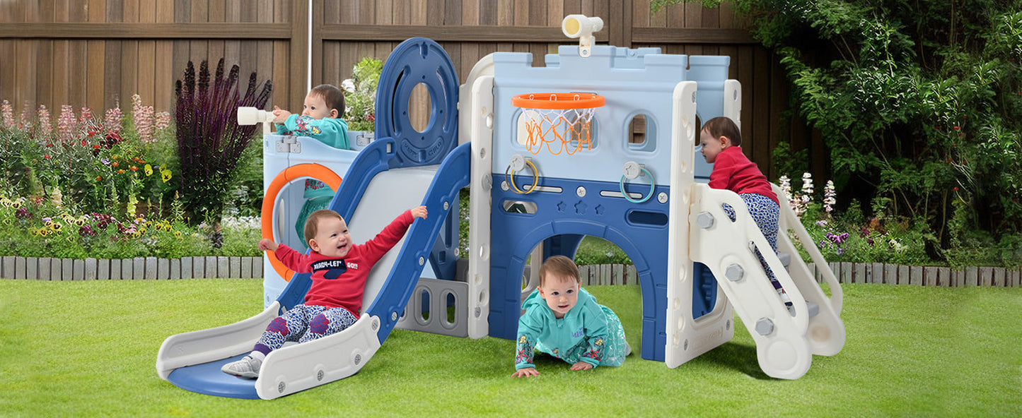 10-in-1 Pirate Ship Toddler Slide Set with Basketball Hoop