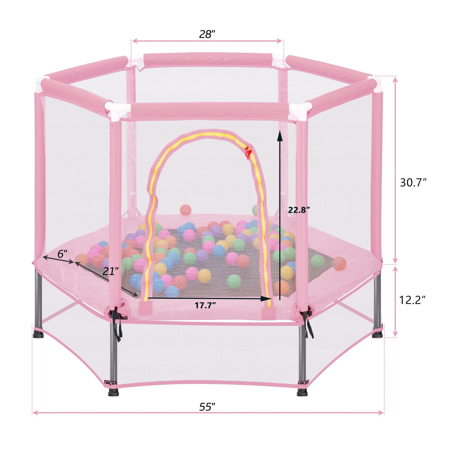 55" Kids Mini Trampoline with Safety Net & Ocean Balls