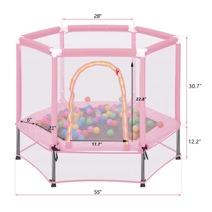 55" Kids Mini Trampoline with Safety Net & Ocean Balls