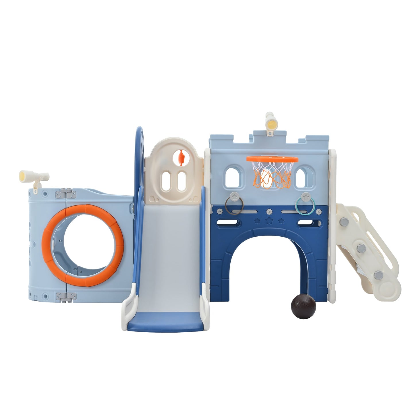 10-in-1 Pirate Ship Toddler Slide Set with Basketball Hoop