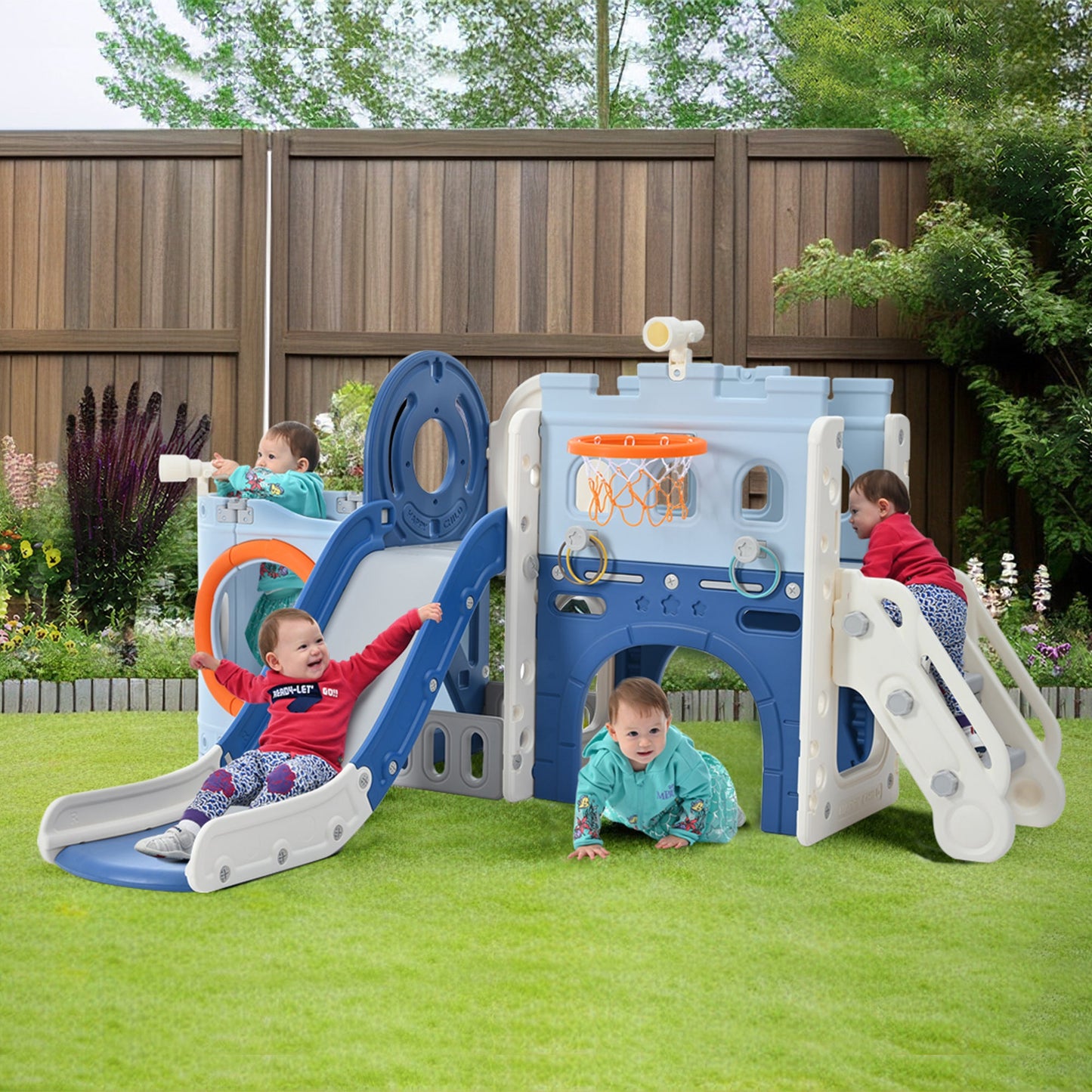 10-in-1 Pirate Ship Toddler Slide Set with Basketball Hoop