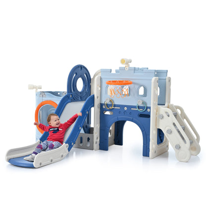 10-in-1 Pirate Ship Toddler Slide Set with Basketball Hoop