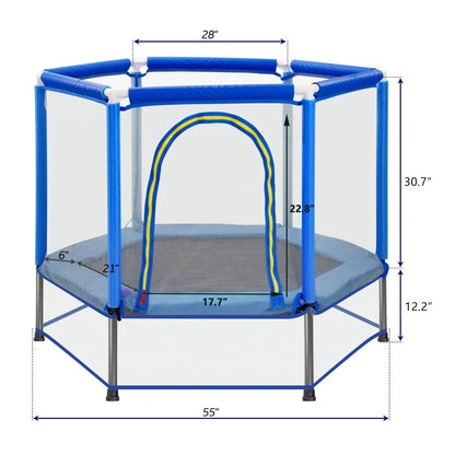 55'' Kids Mini Trampoline with Safety Enclosure Net & Balls