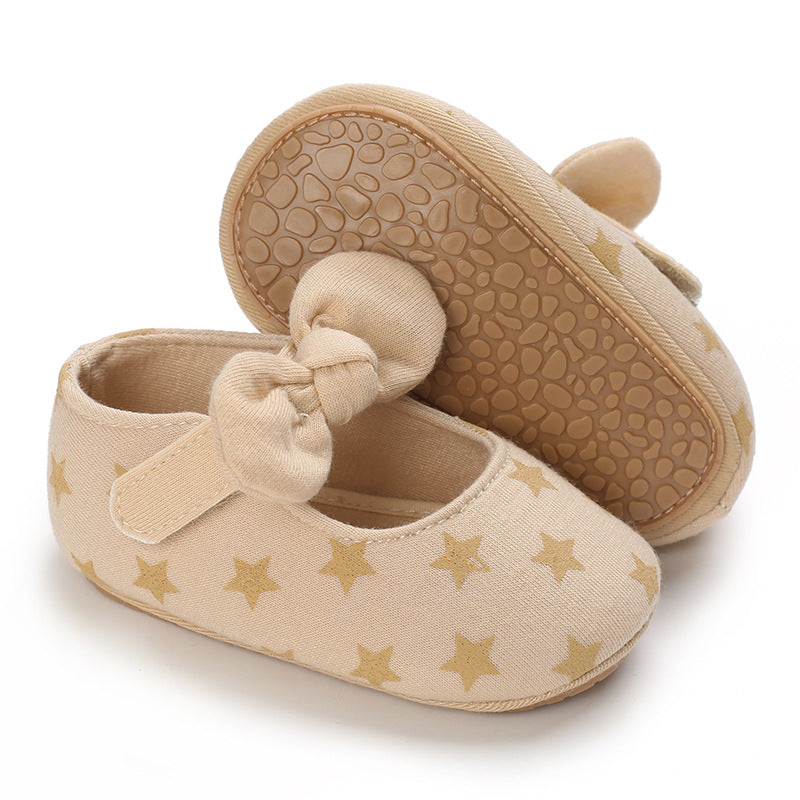 Bow-Detail Cotton Baby Shoes with Velcro