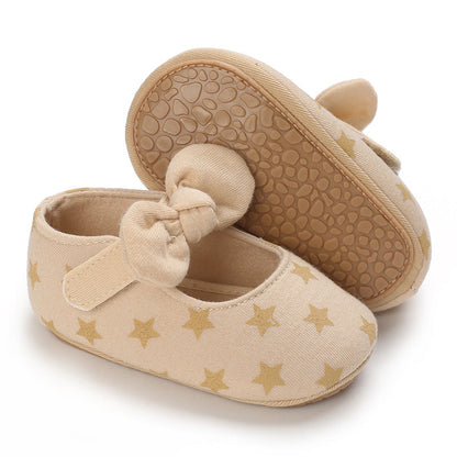 Bow-Detail Cotton Baby Shoes with Velcro