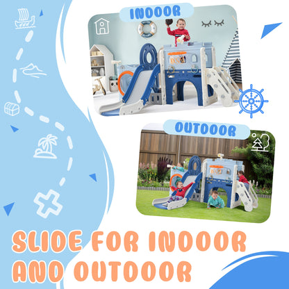 10-in-1 Pirate Ship Toddler Slide Set with Basketball Hoop