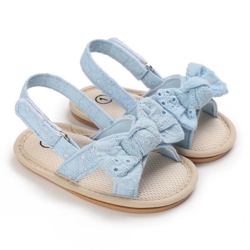 Bow-Detail Cotton Baby Summer Sandals with Velcro