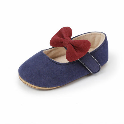 Bow-Detail Cotton Baby Girl Shoes with Velcro