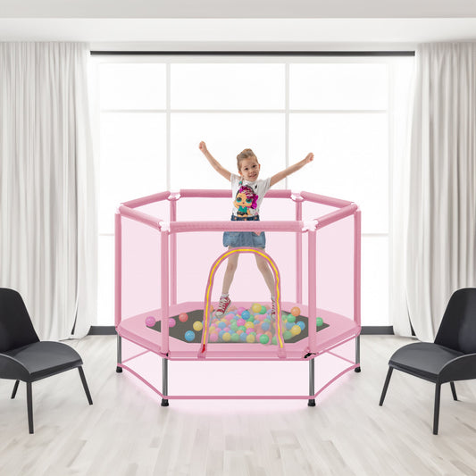 55" Kids Mini Trampoline with Safety Net & Ocean Balls