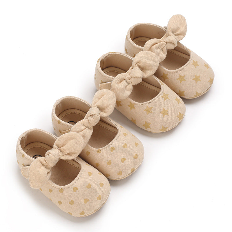 Bow-Detail Cotton Baby Shoes with Velcro